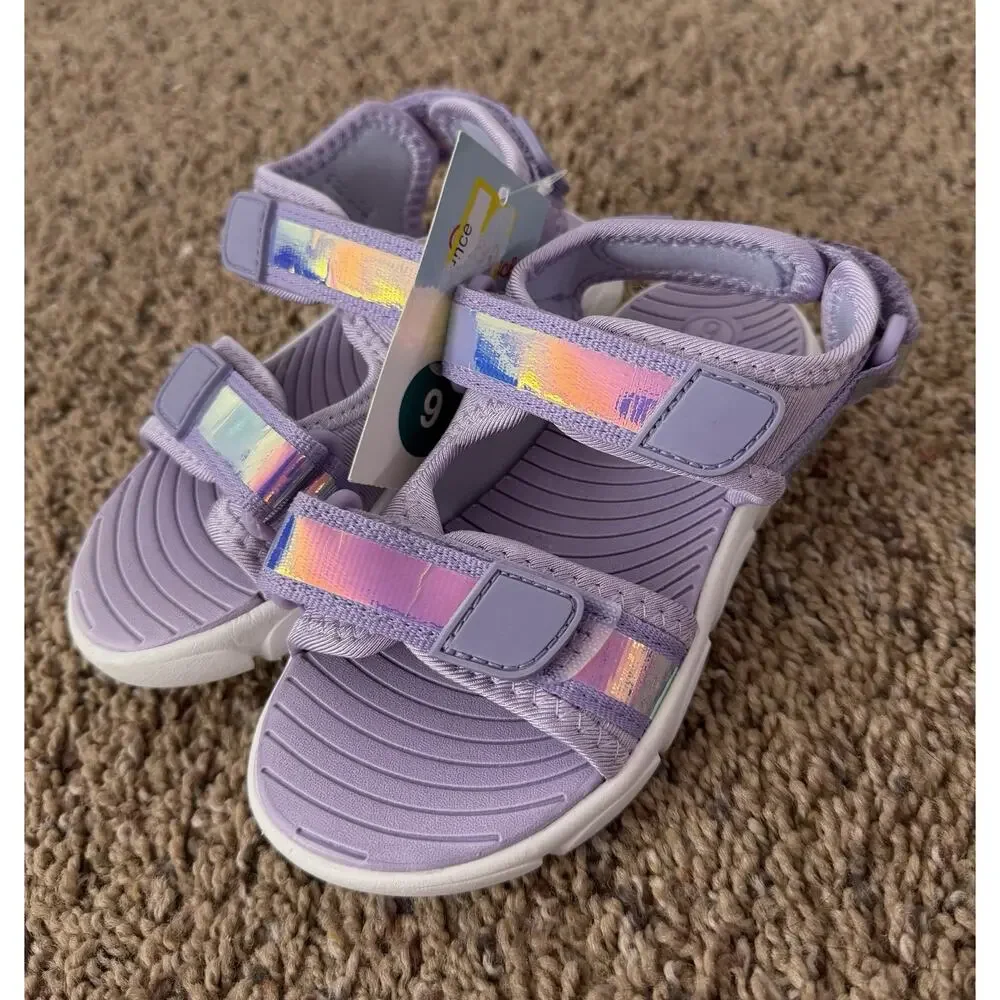 Girls Lavender Sport Sandals Size 9 Toddler Hook & Loop Holographic New